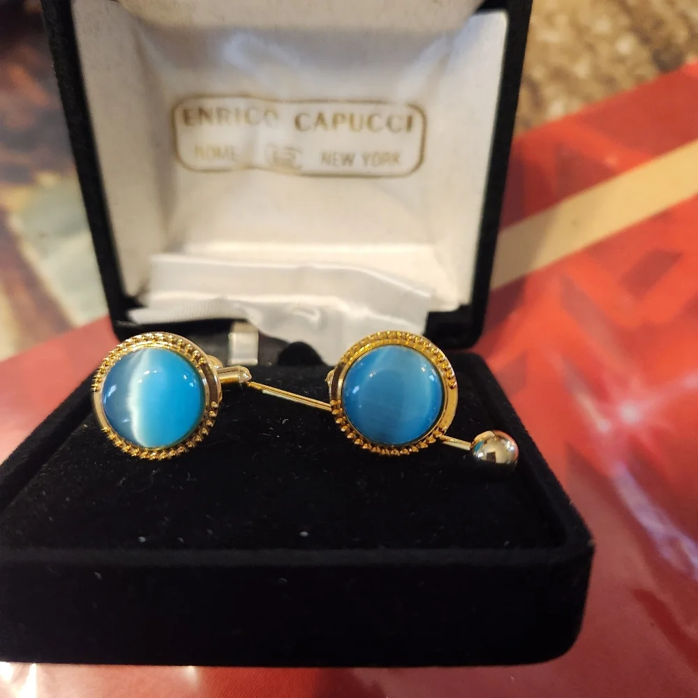 Rare Enrico Capucci Blue and Gold Cufflinks.